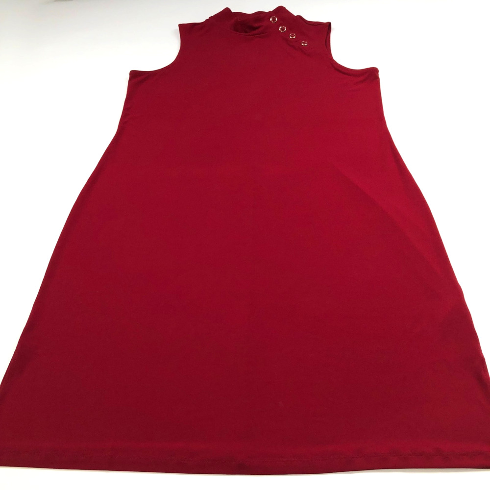Susan Graver PL Petite Large A-Line Button Knee Length Dress Red MINT